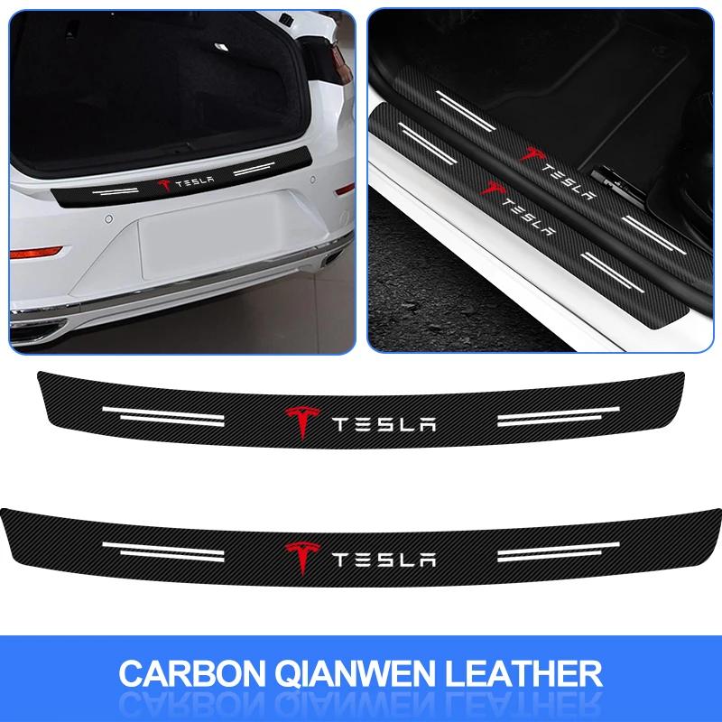 IKTT7 Carbon Fiber for Tesla Model 3 Y Model S X Roadster P85D P90D P100D Car Door Sill Protector Strips Trunk Anti-Scratch Stickers