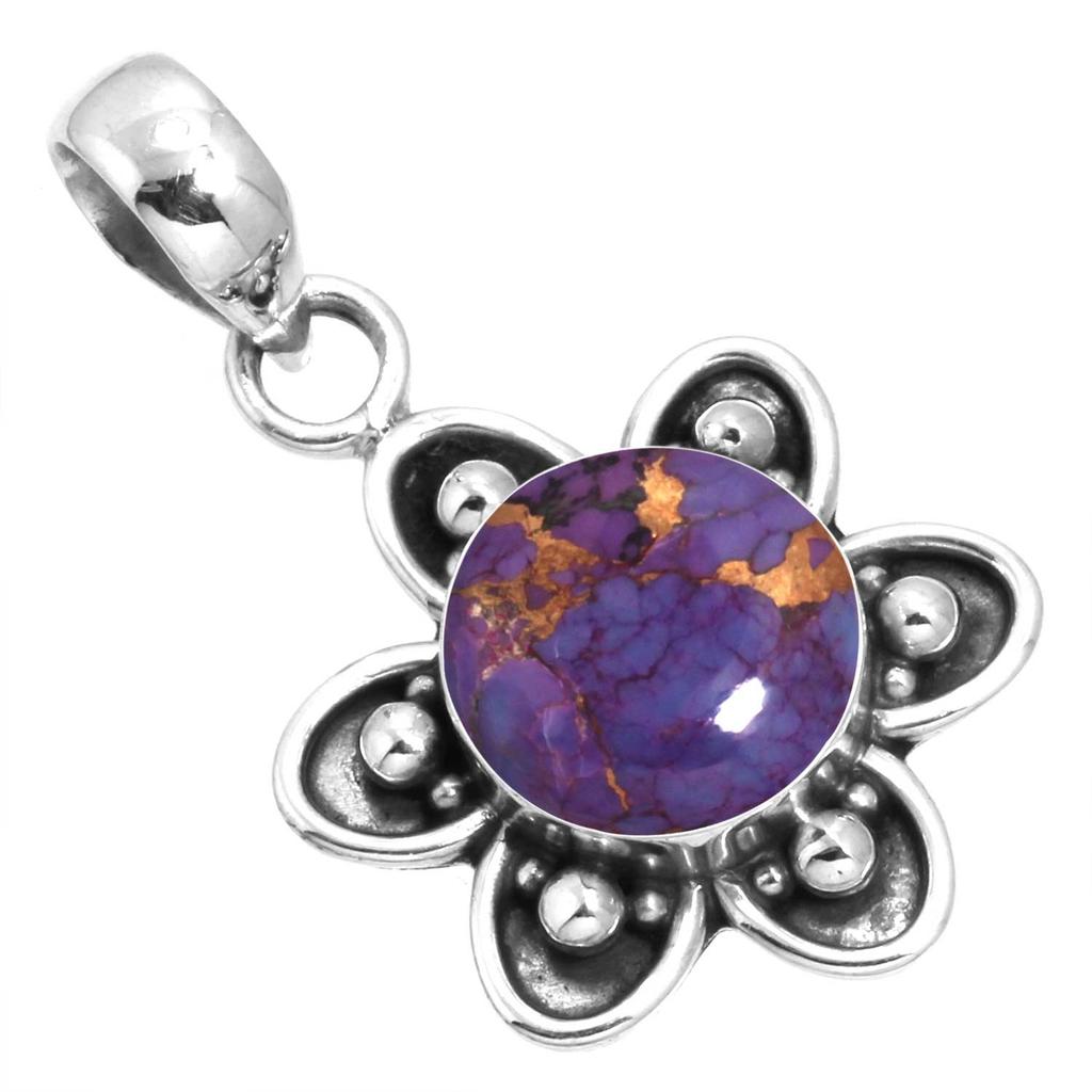 925 Sterling Silver Pendant Women Gemstone Handmade Jewelry Wedding Gift Blue Green Purple Copper Turquoise Pearl Lapis Mother Of Pearl Fashion