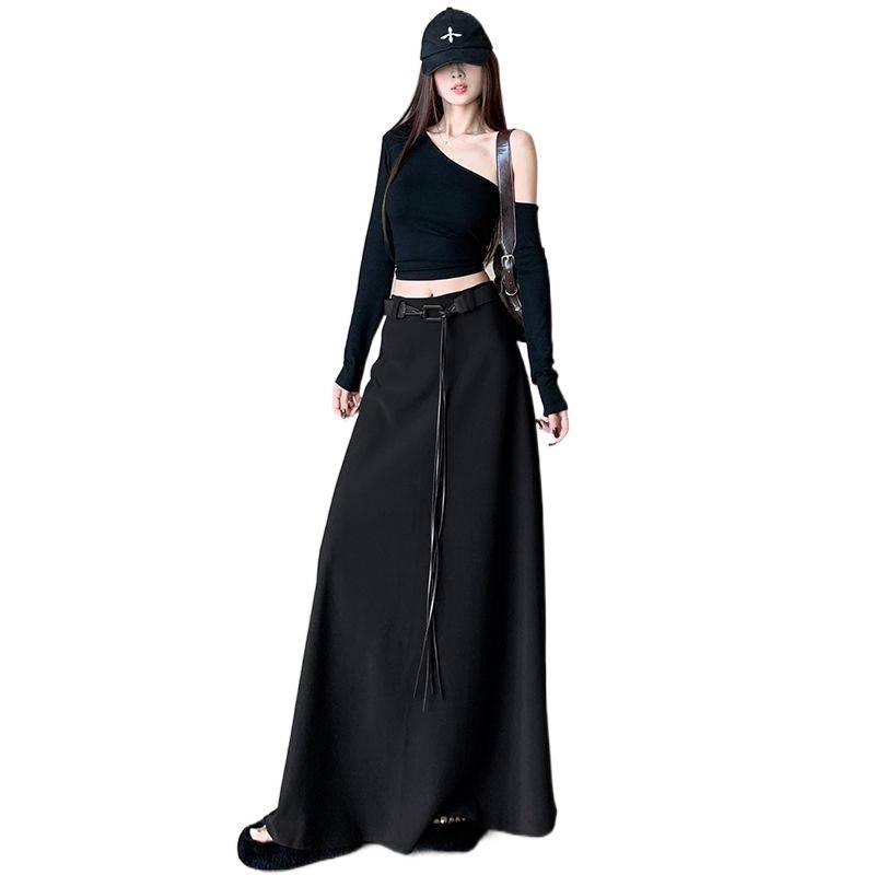 Jupe Chic Style Français Début d'Automne Taille Haute Coupe Trapèze pour Femmes