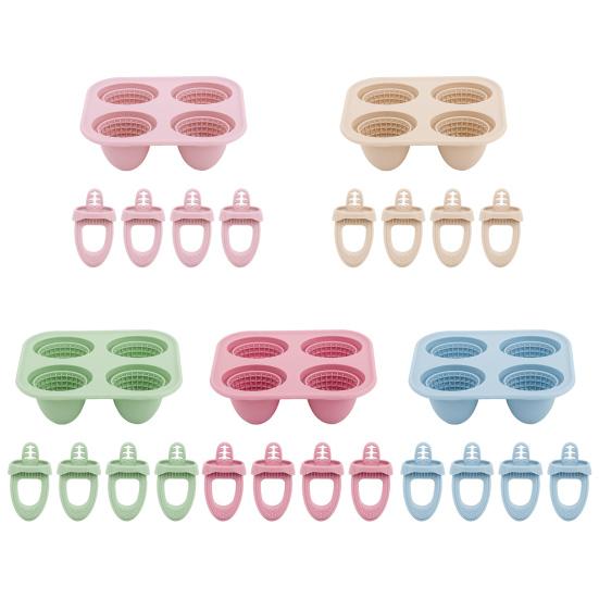 Baby Silicone Popsicle Mold with Handles 4-Cavity Mini Ice Cream Mold for Teething Relief Freezing Treats Maker for Toddlers Kids