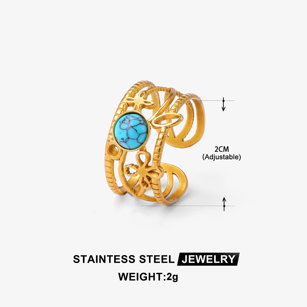 Middle East Titanium Steel Ring Female Turquoise Geometric Non-Fading Stainless Steel Ring