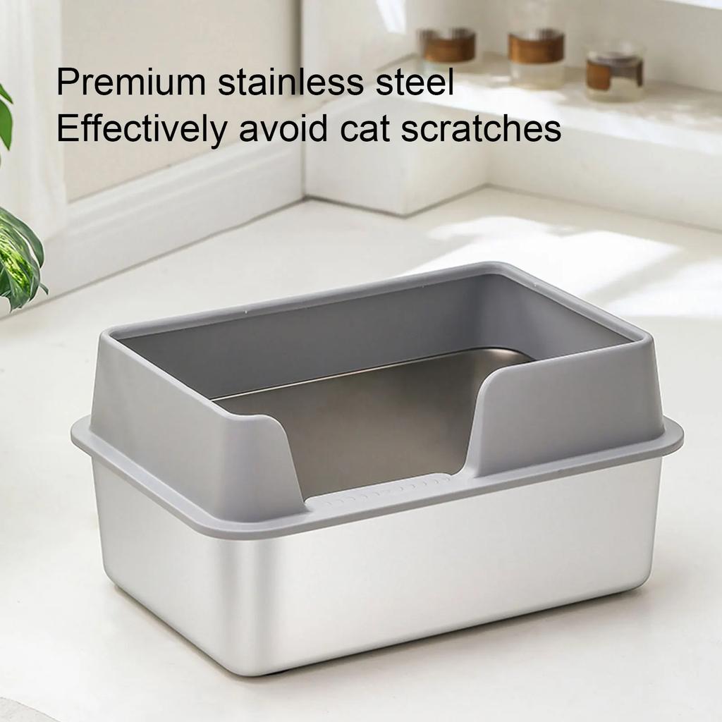 Enclosed High Sides Litter Box Scratch Proof Easy To Clean Secure Structure Stainless Steel Litter Box for Small Medium Cats