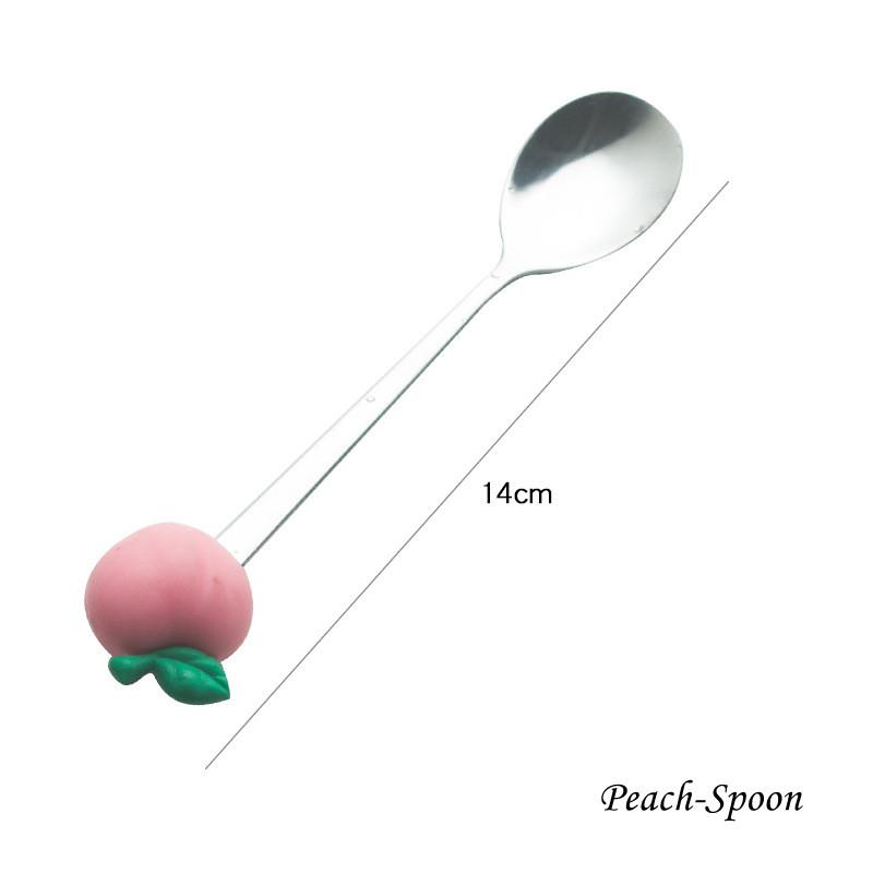 Fruit-shaped Stainless Steel Fruit Fork Spoon Creative Peach Durian Avocado  Dessert Spoon Silicone+ Stainless Steel Fruit Fork