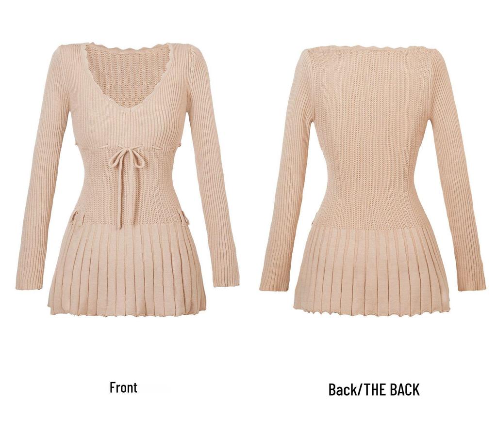 French Style Knit Dress: Lace-Up Waist, Slim Fit, A-Line Short Skirt, Women's Body-Hugging Design