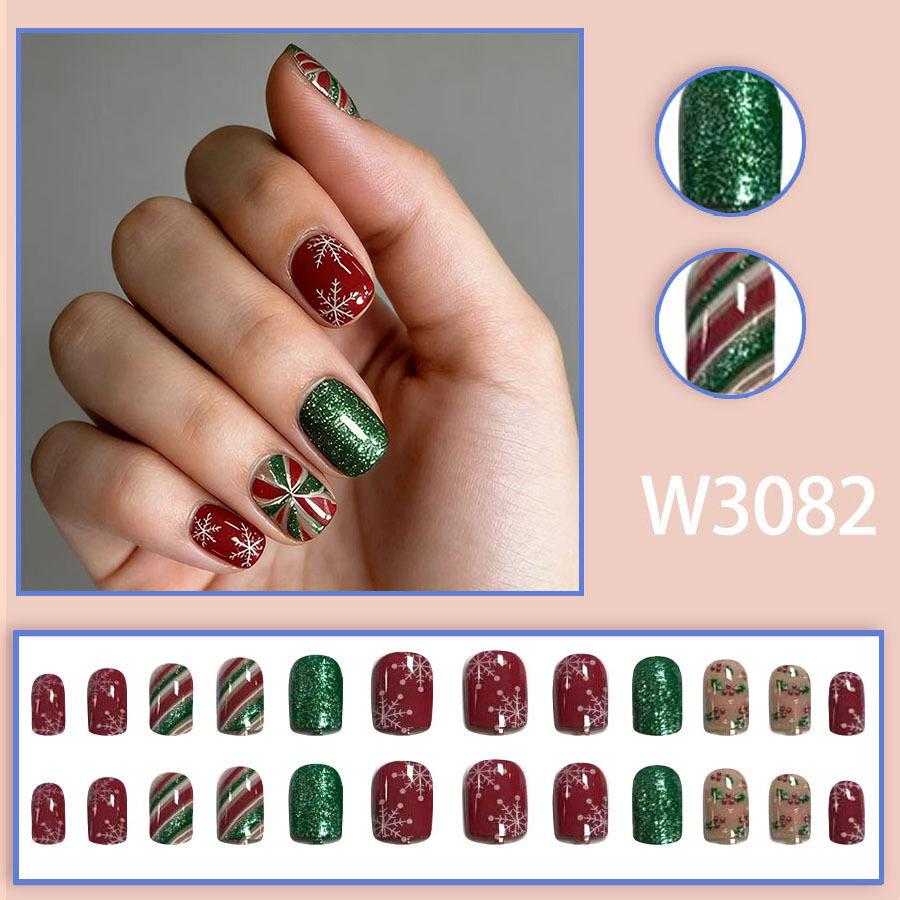Snowflake Candy Color-Block Press-On Nails (24 Pieces) - Versatile Autumn/Winter Set