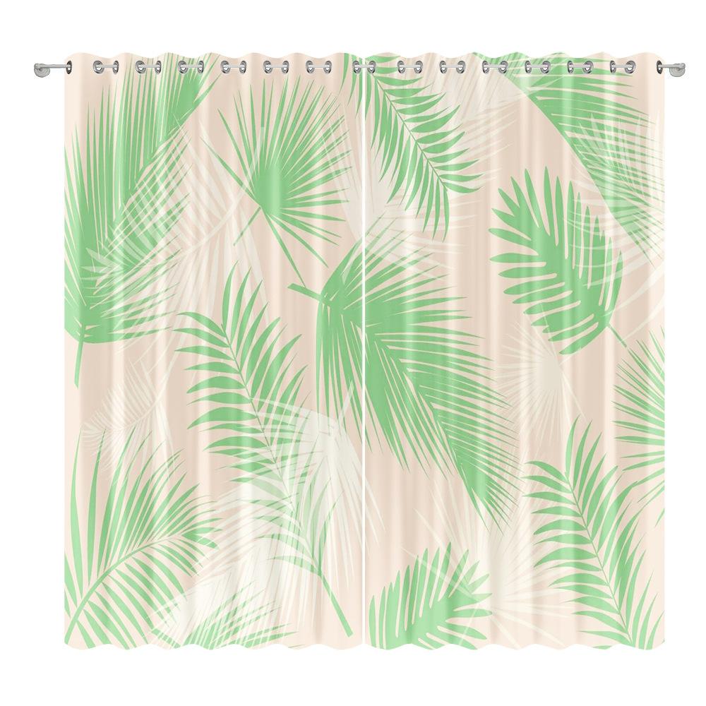 Green Plant Plantain Leaf Curtain Cloth Bedroom Living Room Balcony Blackout Curtain Office Hotel Thermal Insulation Curtain