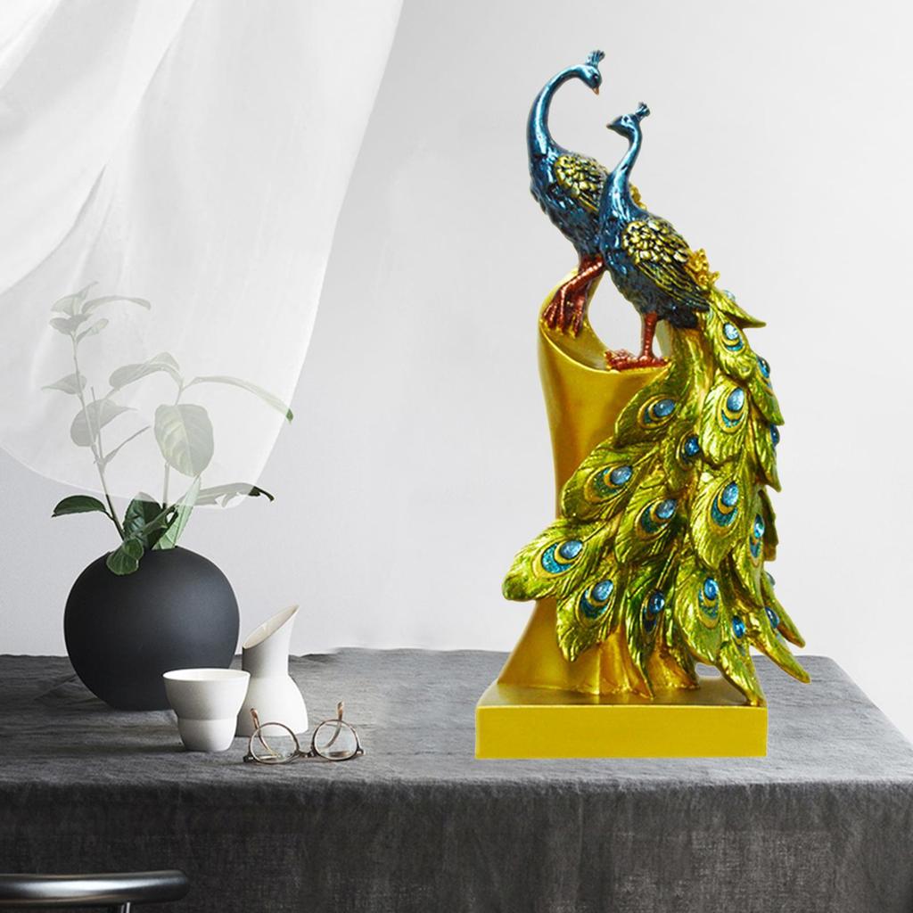 Peacock Figurine Sculpture Ornament Miniature Bookshelf Cabinet Decoration
