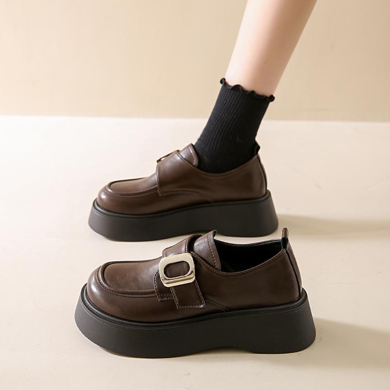Fashion CRLAYDK Retro Women's Chunky Platform Penny Loafers Leather Fashion Slip On Office Work School Dress Comfort Ladies Shoes