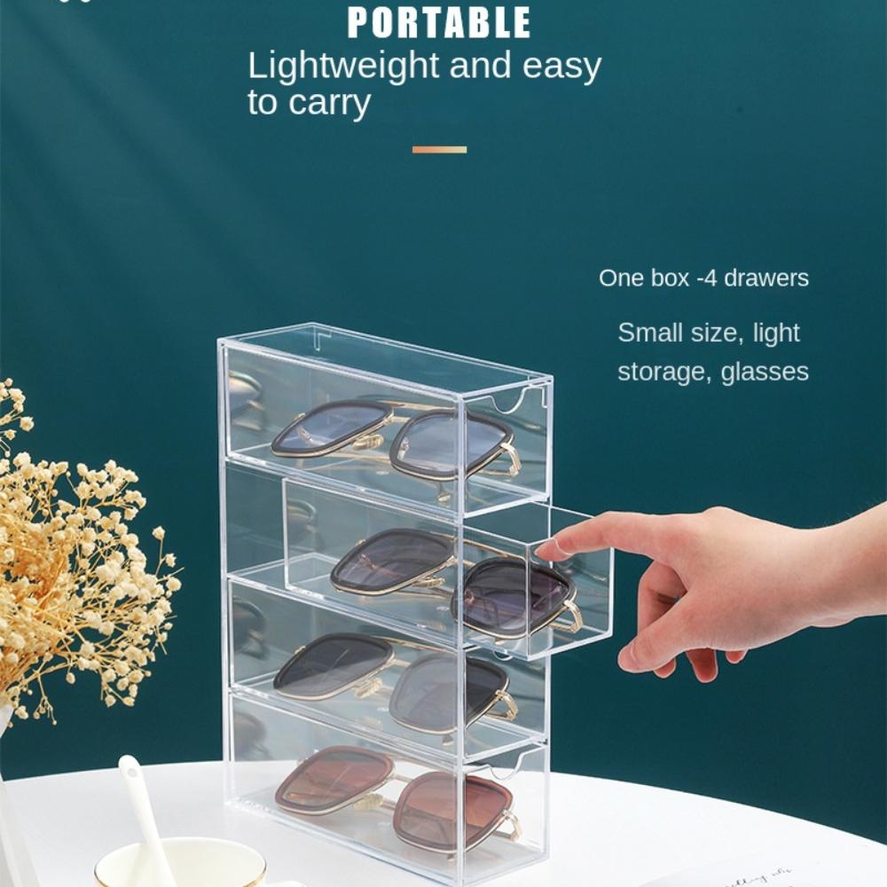 Multifunctional Acrylic Glasses Case 4 Layers Large Transparent Desktop Organizer Drawer Style Dustproof Display Holder Cosmetic