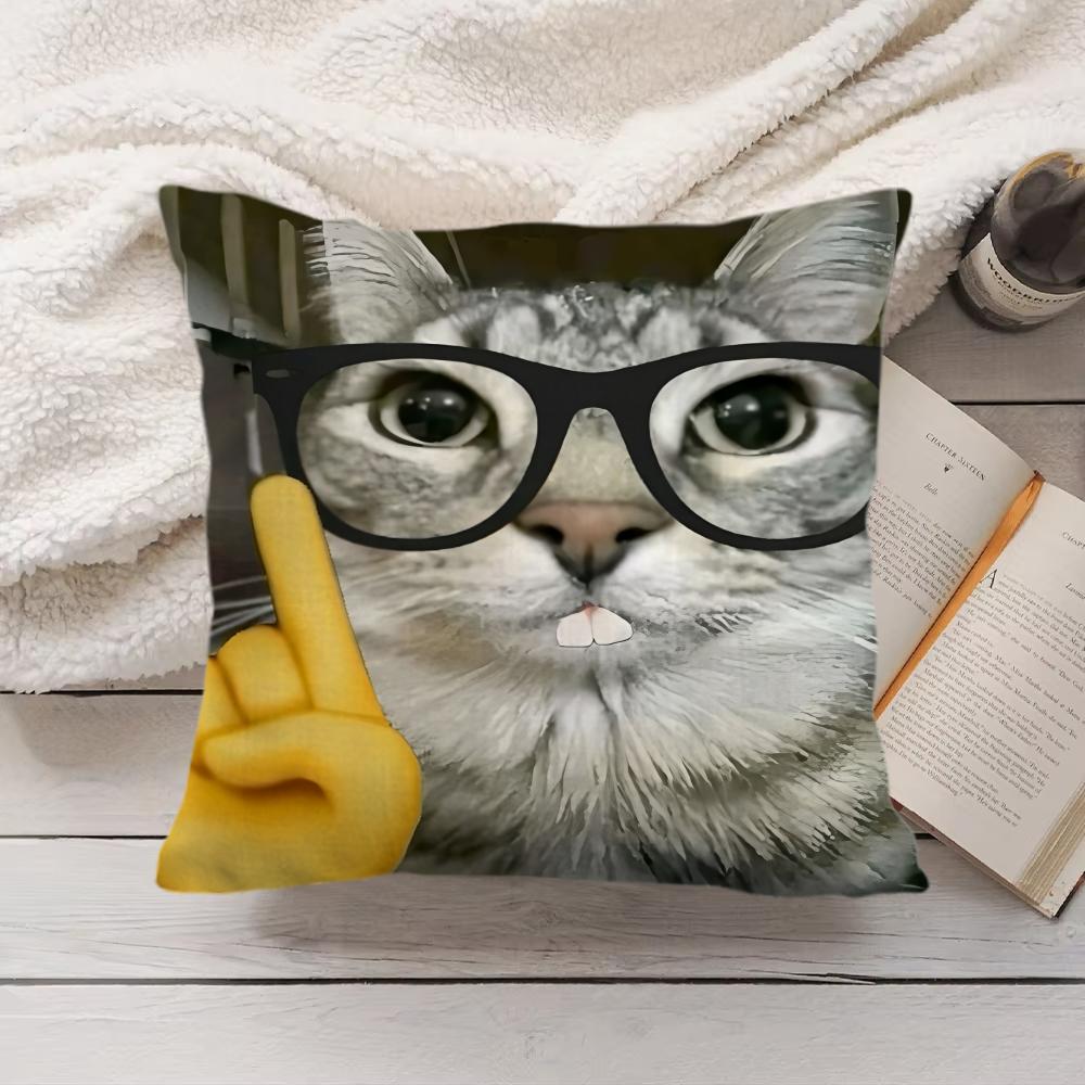 Speechless Cat Funny Cute Cushion Cover Silky Short Plush Invisible Zipper Dustproof Sofa Pillow Case For Home Decor