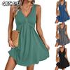Fashion Solid Color Print Sleeveless V-Neck Casual Dresses