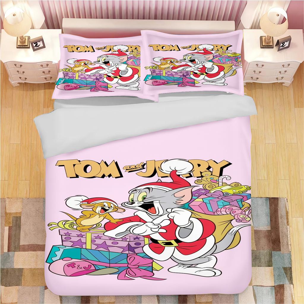 Tom and Jerry Anime Home Bedroom Comforte Nordic Polyester Material Suitable for Children and Adults 3-piece Set