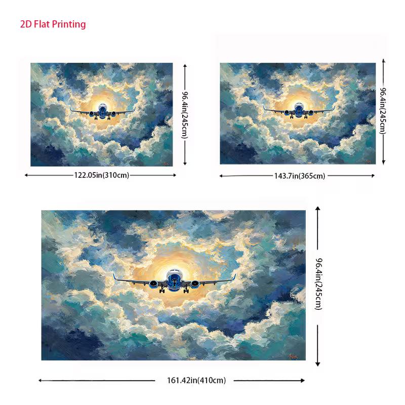 2D Sunlight Cloud Airplane Backdrop for Travel Agency Event Decoration