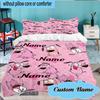 Custom Name 3PCS Pink Cartoon Characters Bedding Set Including 1pc Duvet Cover And 2pcs Pillowcases for Bedroom, Dormitory Gift Home Decor