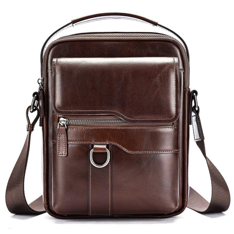 Retro Men's Top Layer Cowhide Shoulder Bag High Luxury Business Leather Crossbody Trendy Casual Outdoor