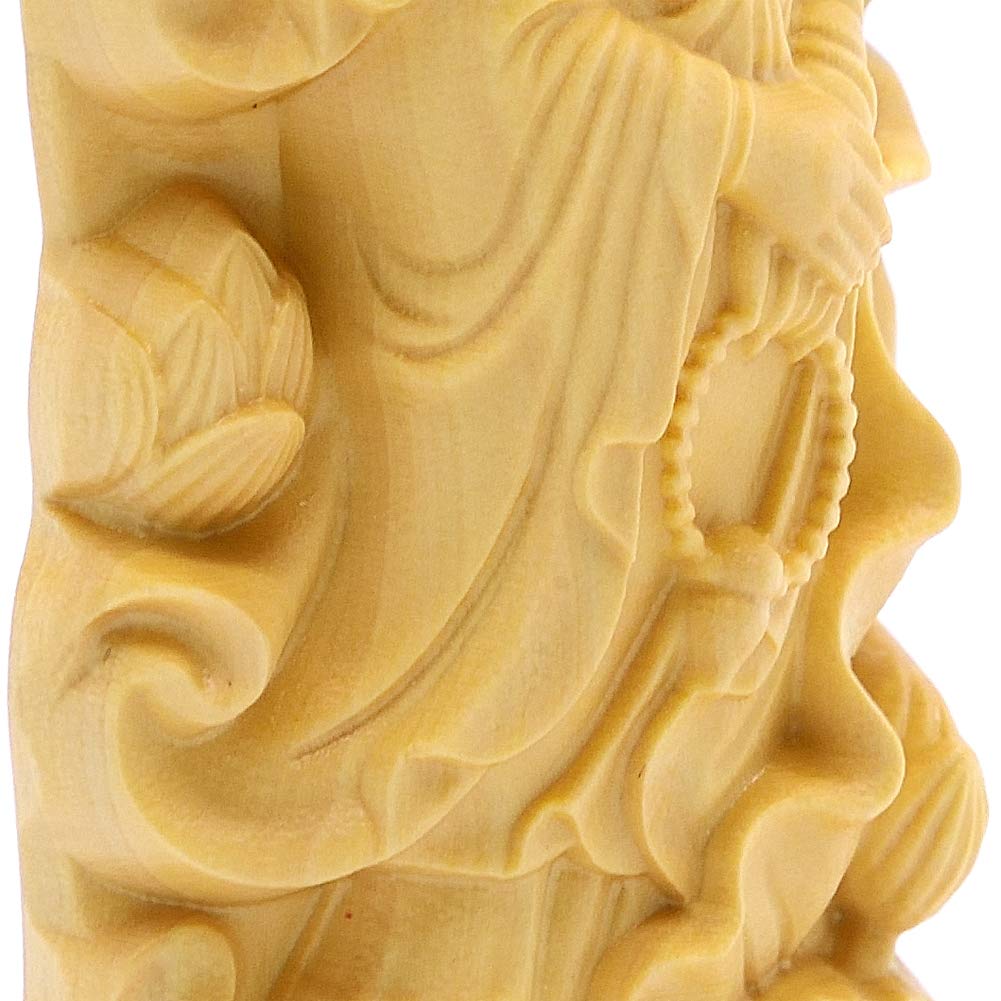[Asuniko] Kannon Bodhisattva Wood Carving, Boxwood, Buddhist Statue, Amulet, Netsuke, 8.5cm, Protection from Evil, Prayer, Guardian Deity