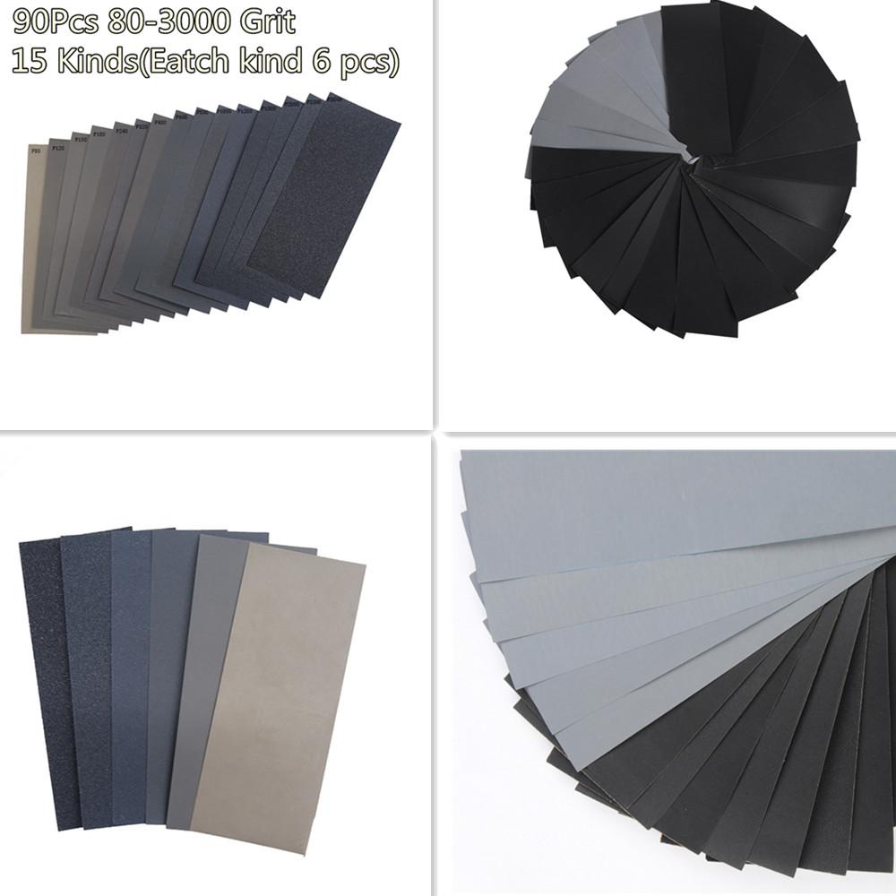 90X 15 Kind Wet Dry Sandpaper 80 -3000 Grit 9x3.6'' Abrasive Paper Sheet Sanding