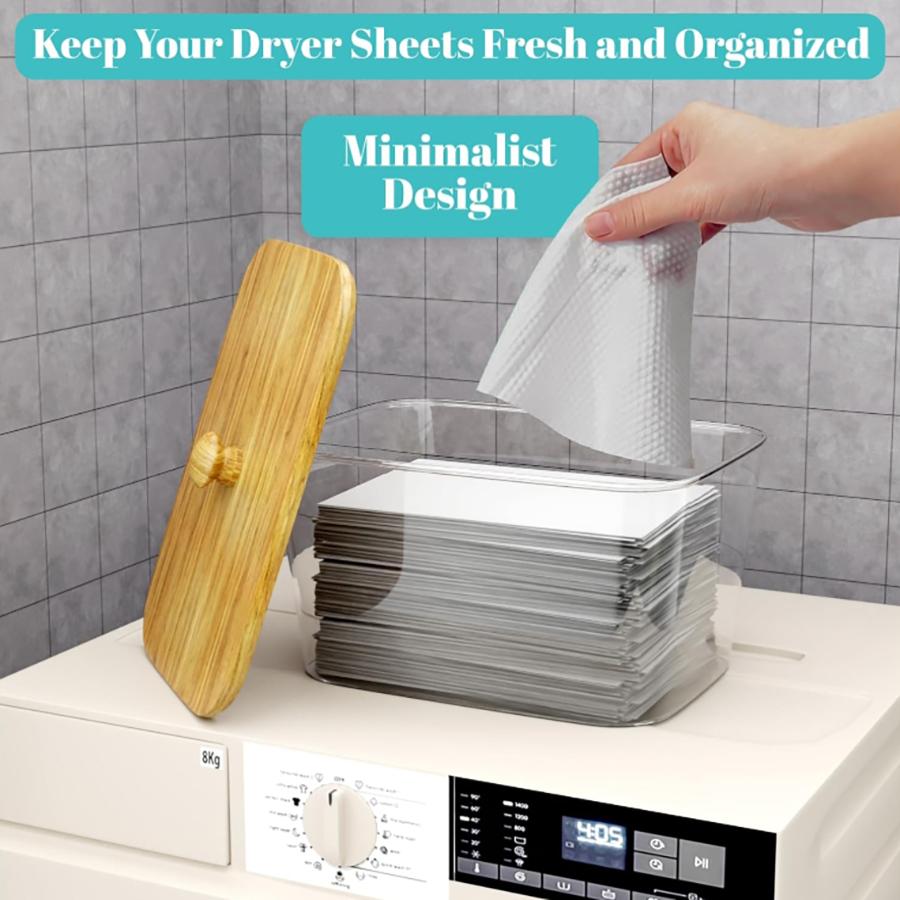 Laundry Pods Container and Dryer Sheet Holder Set, Clear Laundry Room Organization Containers with Bamboo Lids, Scoops for Pods