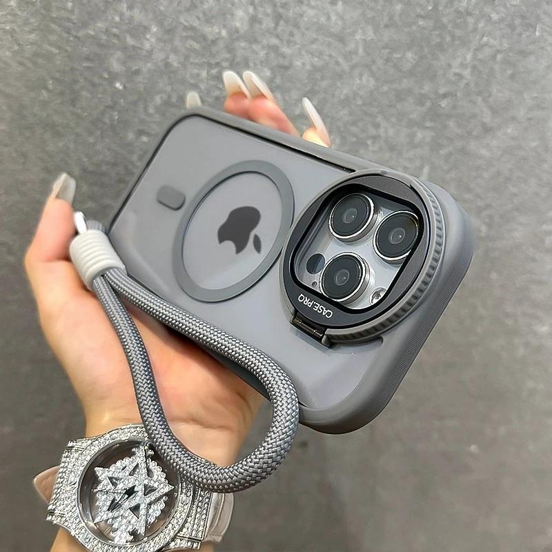 Luxury With Lanyard Magsafe Phone Case For iPhone 11 12 13 14 15 16 Pro Max Plus Magnetic Holder Bumper Cover