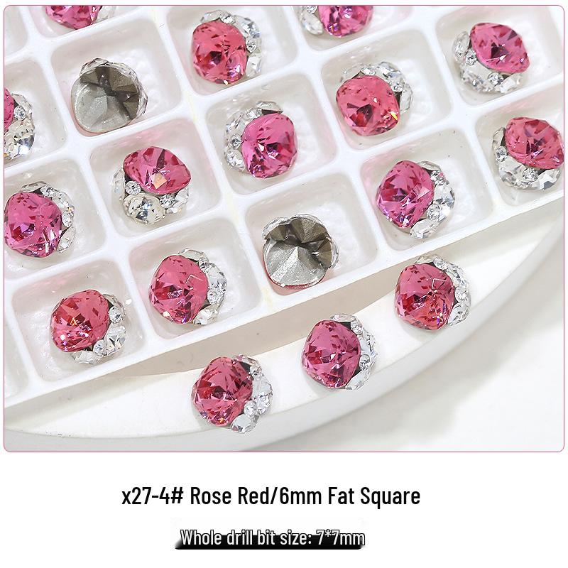 Flash K9 6mm Fat Square Rhinestones for Nail Art - Multi-faceted, No Base Holder, Wearable Nail Accessories