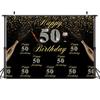 7x5ft Happy 18th 40th 50th Birthday Backdrop Black Gold Balloons Golden Glitter Sparkling Stars Men Women Baby Party Backdrop