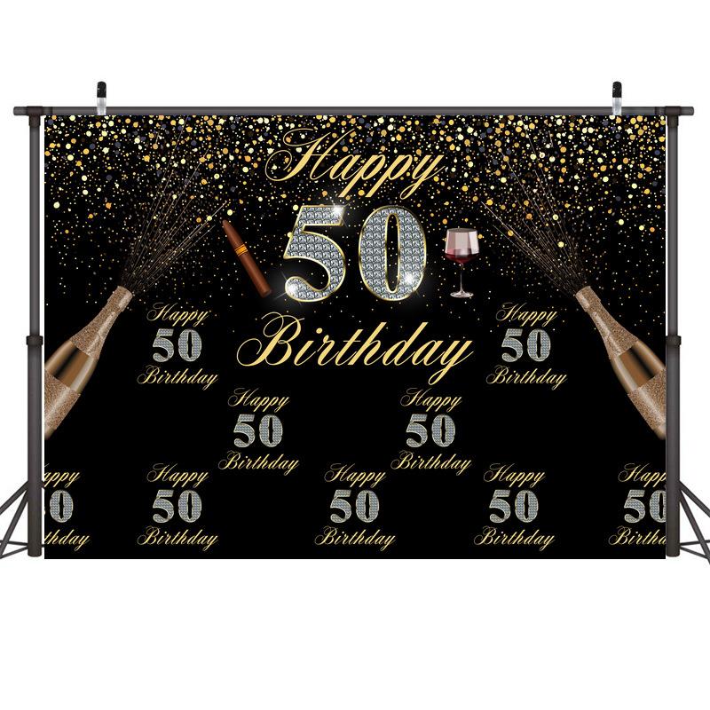 7x5ft Happy 18th 40th 50th Birthday Backdrop Black Gold Balloons Golden Glitter Sparkling Stars Men Women Baby Party Backdrop