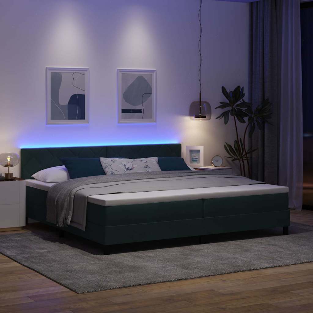 LED Box Spring Bed with Headboard Dark Green 200 X 200 Cm Velvet