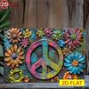 Poster Metallico Vintage Segno della Pace Fiore Hippie Arte Murale Soggiorno