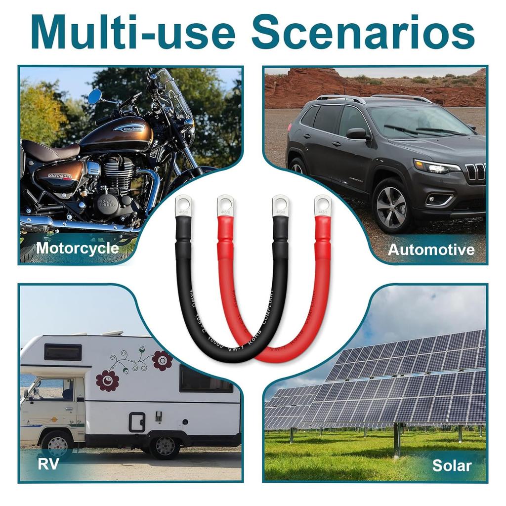 4 AWG Battery Cable with 5/16 Inch Terminals, Copper Battery Inverter Cables for Car RV Automotive Solar, 1FT(2 Pack)