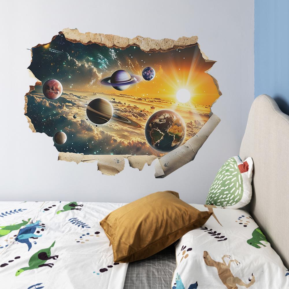 Fun-L075 Broken Wall Planet Universe Bedroom Living Room Background Landscaping Decorative Wall Stickers