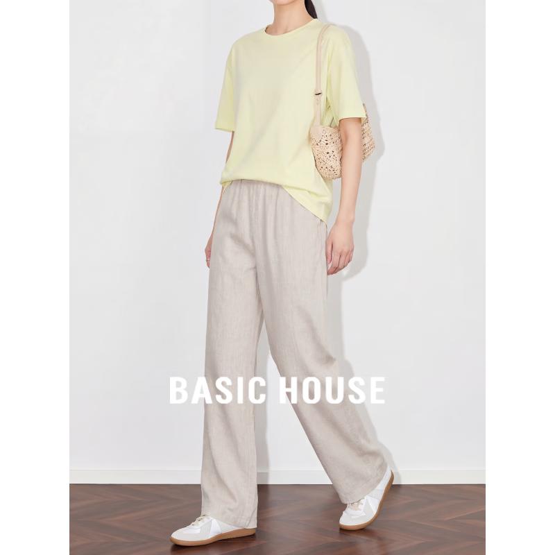 Basic House Women s 100% Hemp High-Waist Straight-Leg Pants S