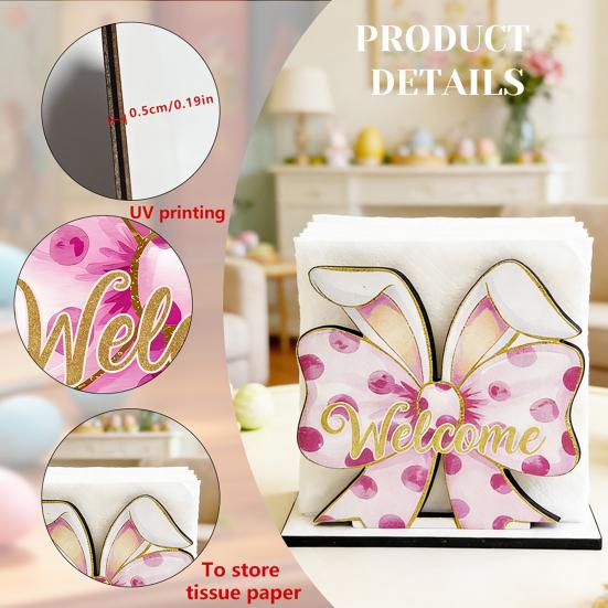 Easter Napkin Holder for Table Decor, Cute Paper Towel Holder, Freestanding Napkin Dispenser for Kitchen Dinner Restaurant Bar Easter Decoration