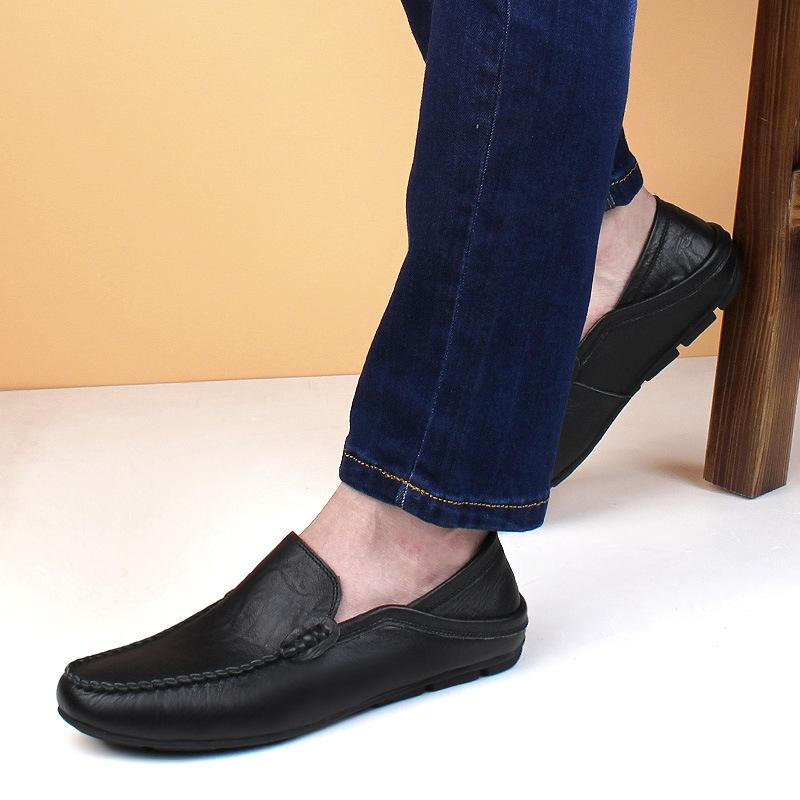 20138 Doudou Men's Leather Shoes Flat-soled Large-size Casual Shoes Men's Fashion Outdoor Business Casual Cowhide Men's Shoes