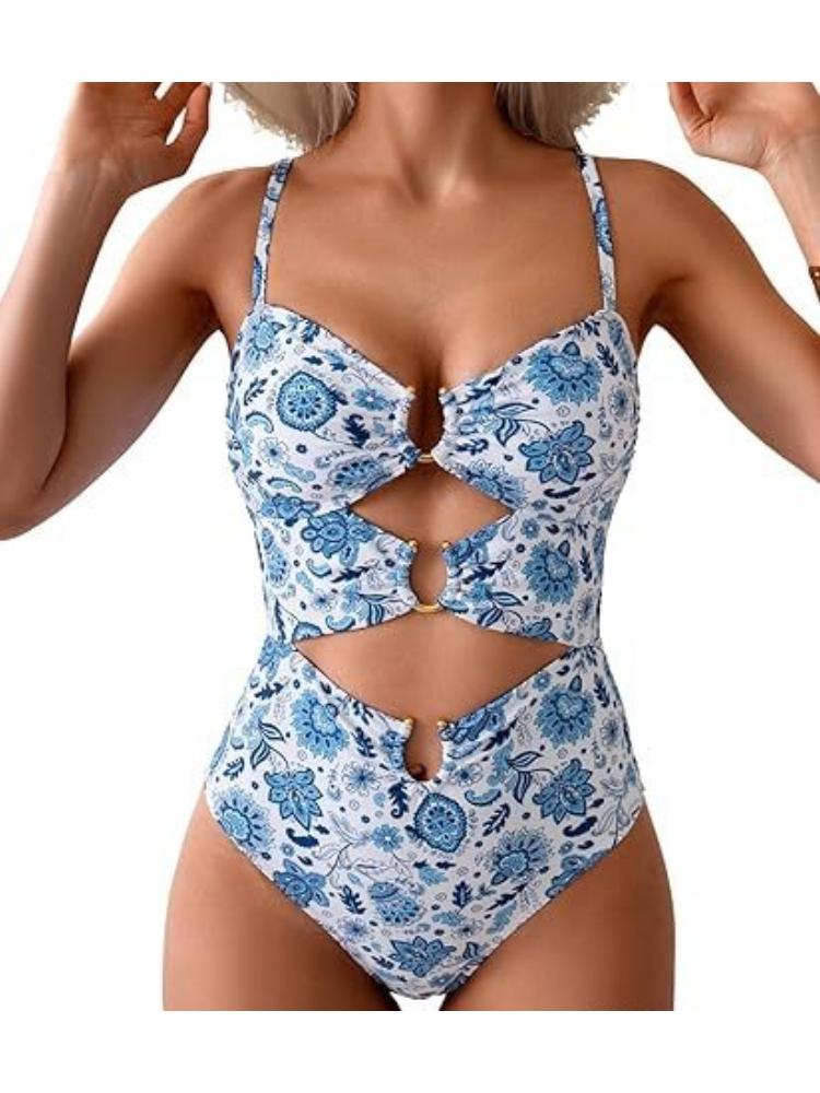 One Piece Swimsuit Women Sexy Solid Color Bikini Swimwear Fashion Elegant Beach Vacation Swimwear