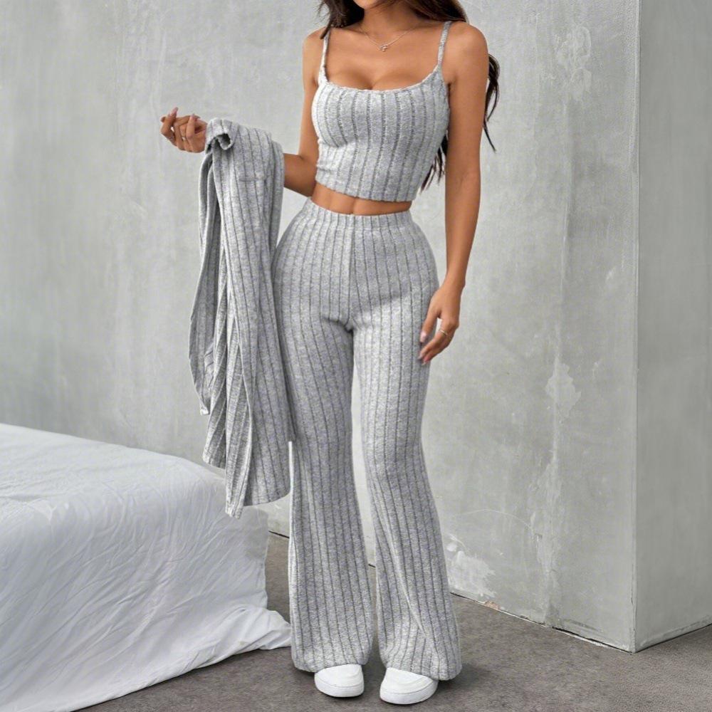 2024 Autumn/Winter European & American Women's Casual Knit Three-Piece Set: Stylish Homewear Fashion