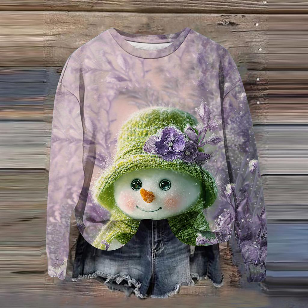 Women's Fashion Printed Long Sleeve Loose Round Neck Sweatshirt Top Fall