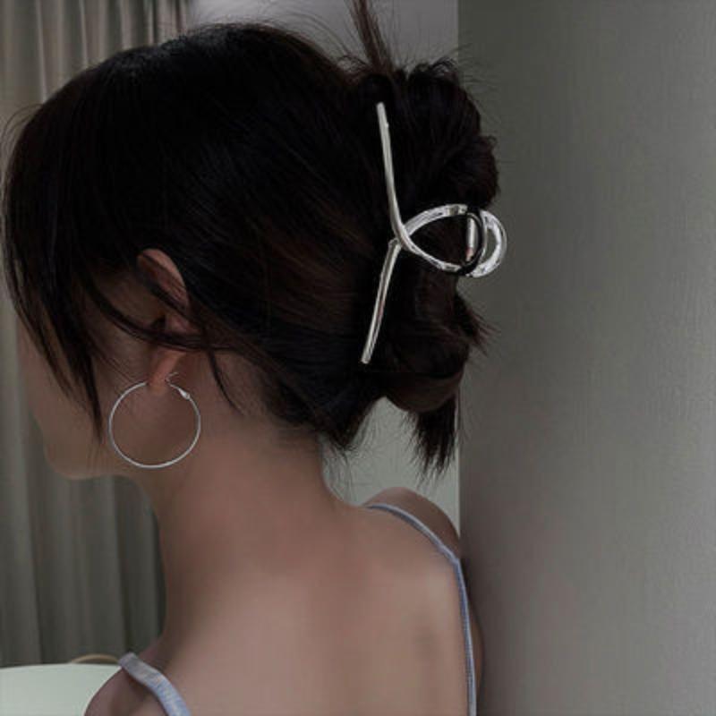 Damen Große Silberne Metall-Haarkralle 1 Stück Elegantes Punk-Stil Kein Haarschaden Haarnadel für Lockiges Glattes Haar Verwendung