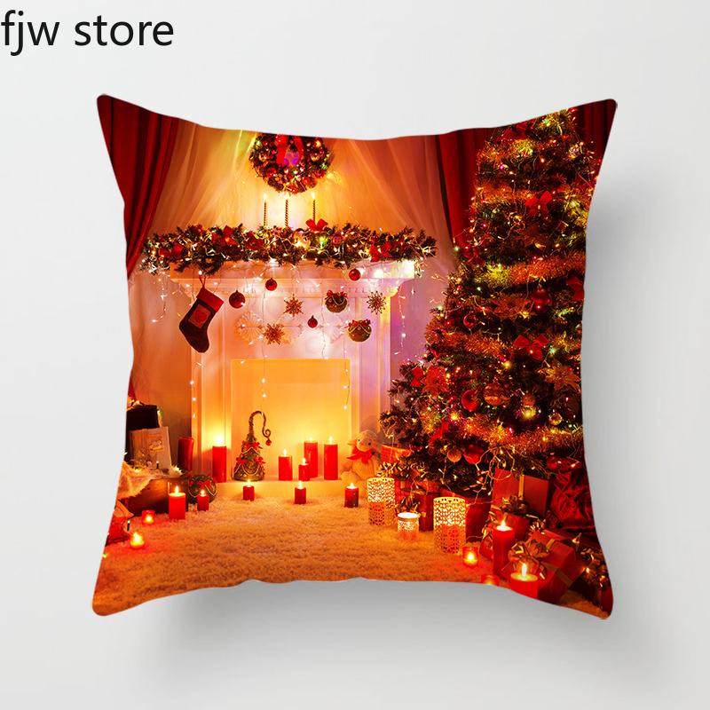 Weihnachten Neujahr Dekorative Kissenhülle Baum Kamin Druck Überwurf Sofa Stuhl Kissen Heimdeko