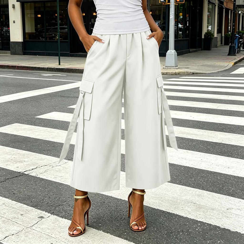Women High Waist Wide Leg Cargo Pants with Pockets Casual Loose Fit Utility Trousers for Everyday Wear