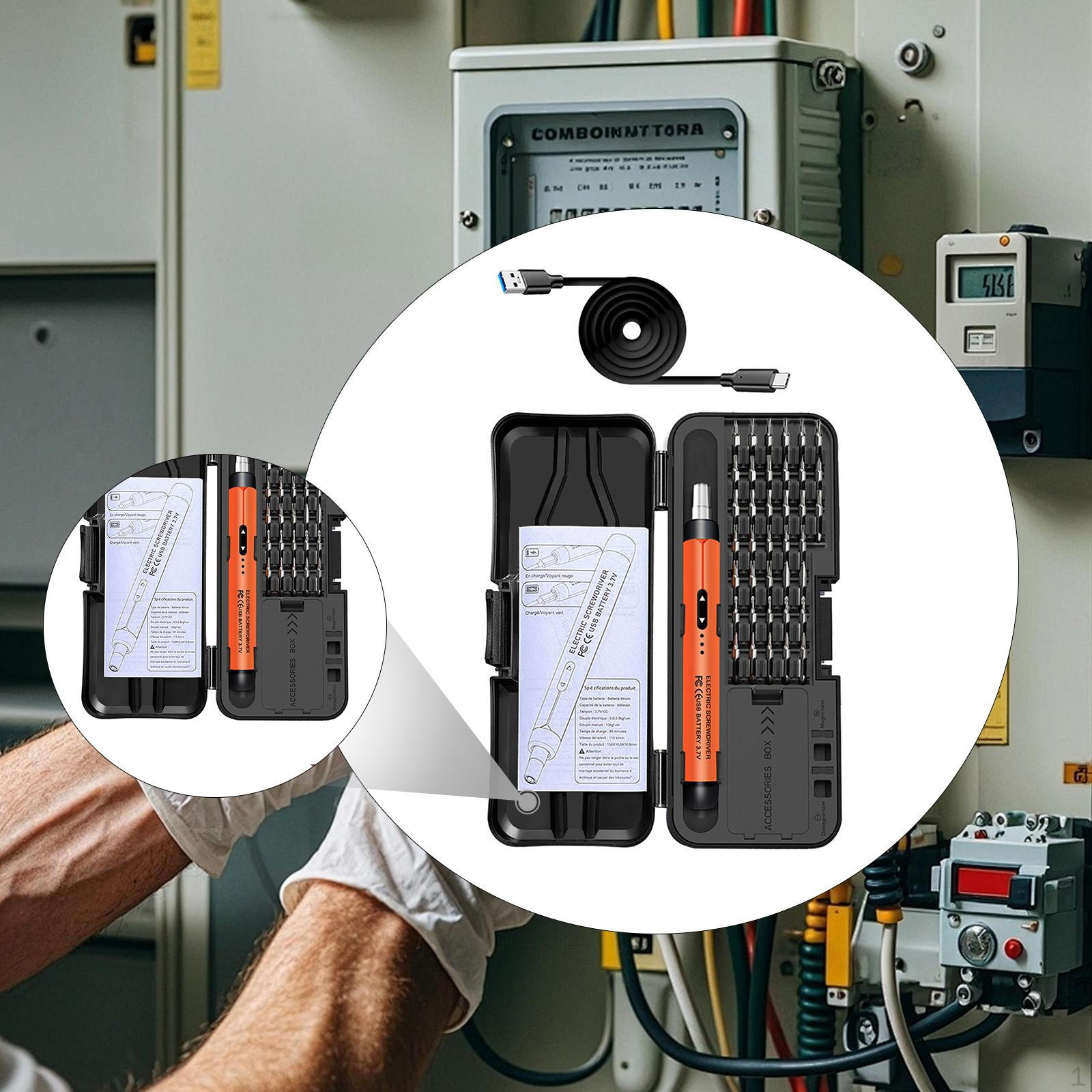 

3.7V Precision Mini Electric Screwdriver with 38-in-1 Bit Set. Portable Cordless Drill for PC оранжевый