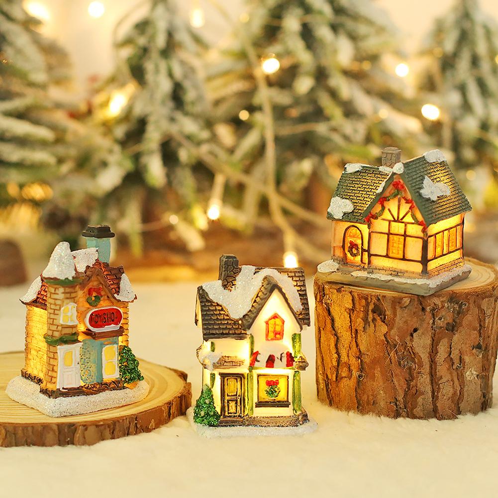 Christmas Luminous House Ornaments Micro Landscape Villa Resin Handicraft Xmas Gifts For New Year Decor