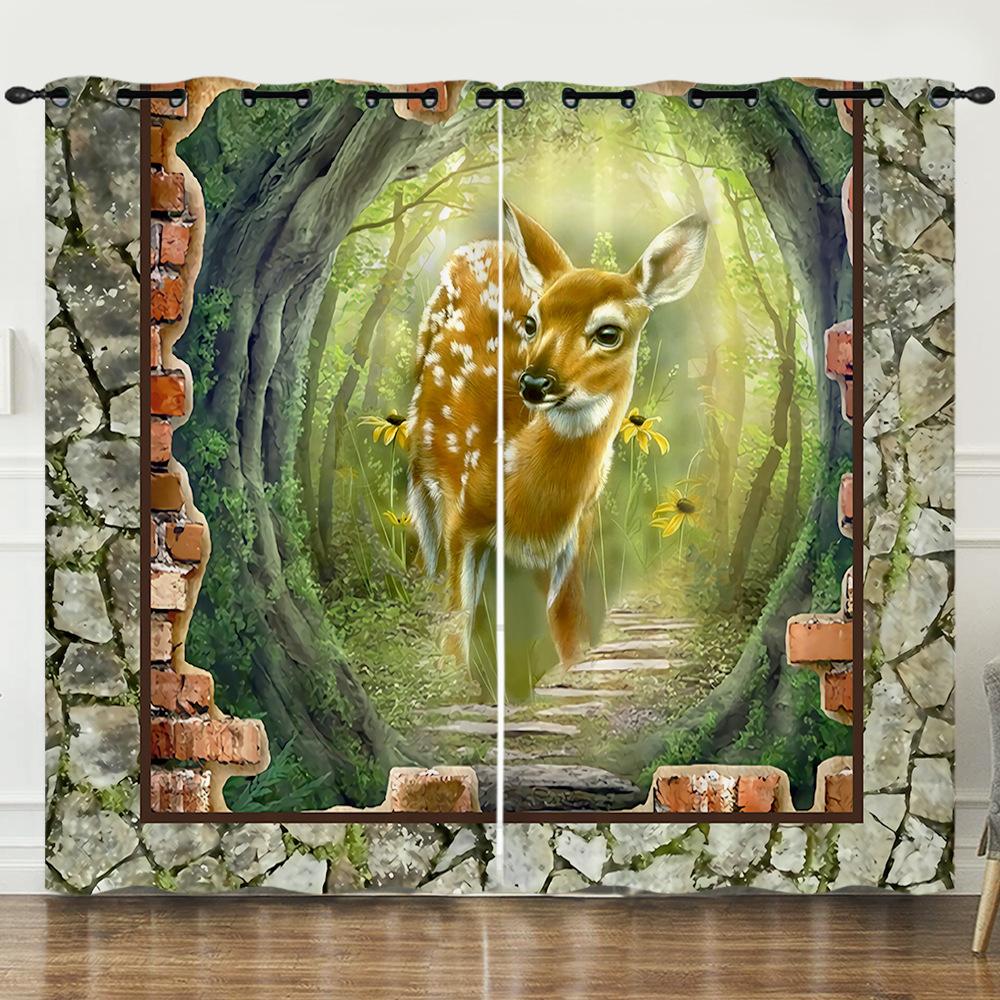 Штора Мультяшний Тварина Олень Пейзаж Любов 3D Цифровий Друк Затемнююча Штора З Люверсами