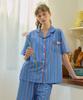 [Pink Zone] Blue Johnny Short Sleeve Collar Pajama Set [Shipped from Korea] 100% Authentic