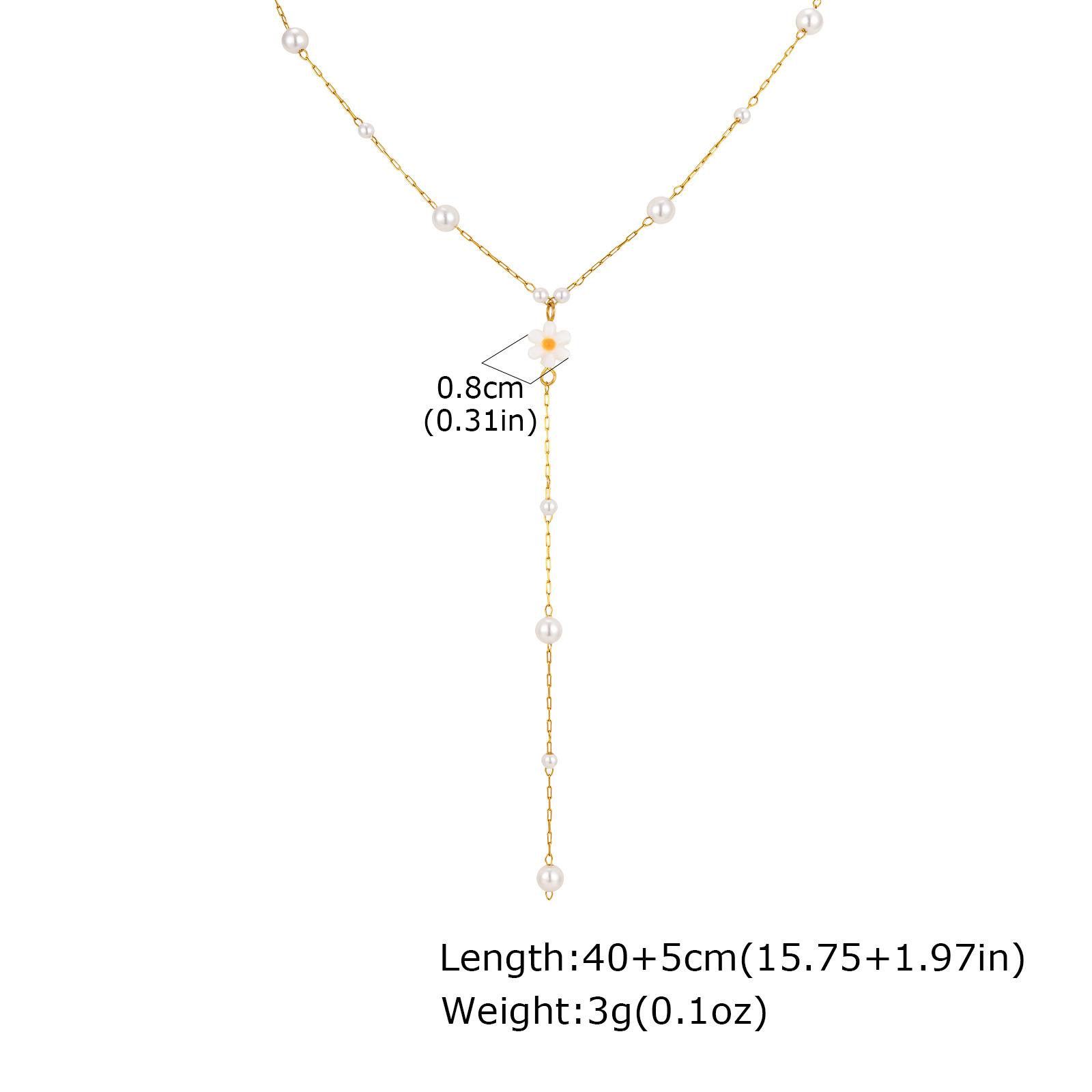 Cold Wind Temperament Collarbone Chain Female, Stainless Steel Size Imitation Pearl Flower Y-Shaped Necklace Nc-2189 золотой