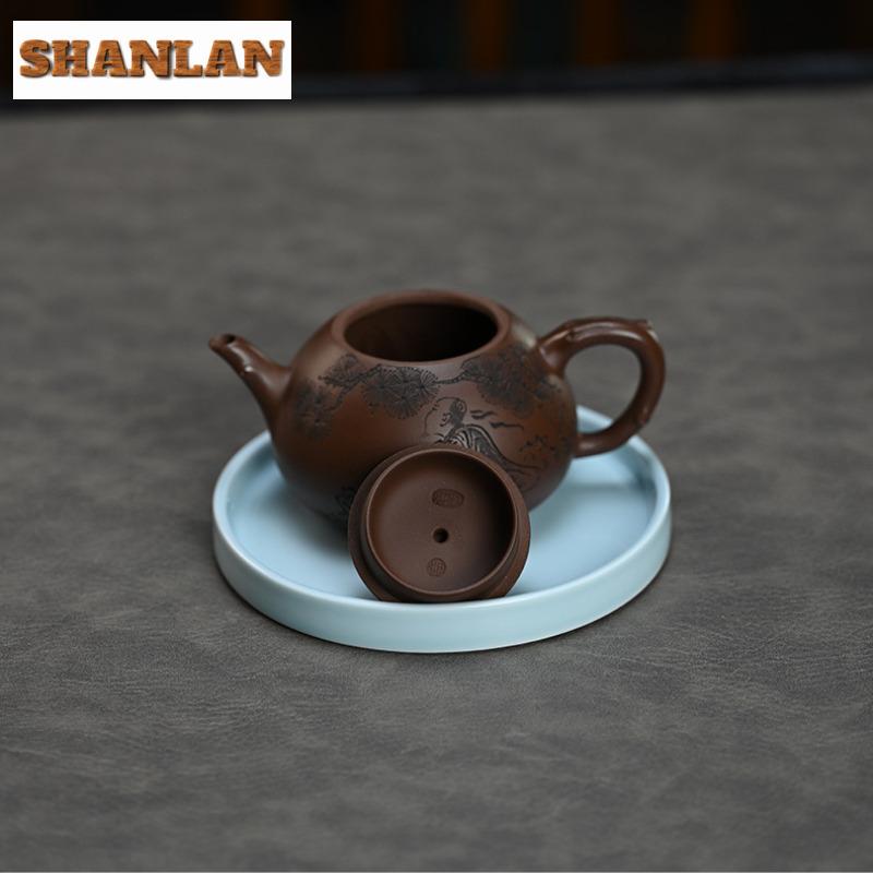 190ml Antique Yixing Purple Clay Teapots Handmade Stone Scoop Pot Raw Ore Purple Mud Kettle With Infuser Zisha Tea Set Drinkware