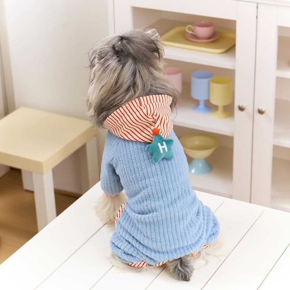 Warm Dog Striped Jumpsuit Fleece Puppy Hood Pajamas Puppy Homewear Dog Overalls  Winter Season