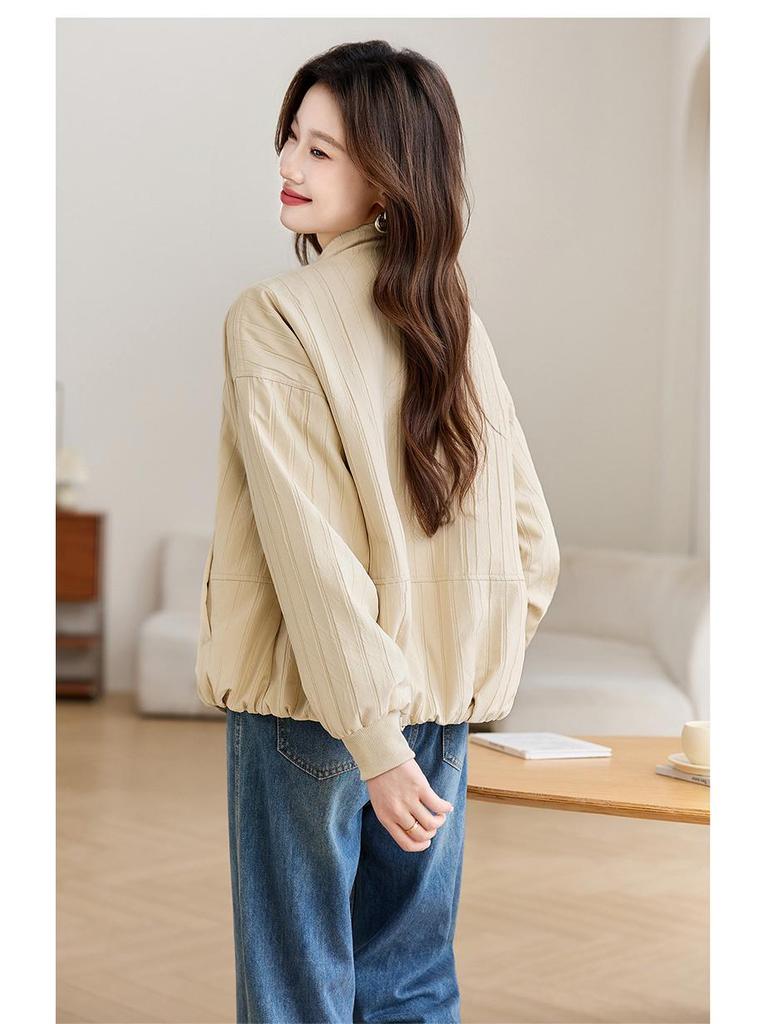 Women's Petite Stand-Up Collar Jacket - Loose, Plus Size, Thin Top for Spring/Autumn 2025