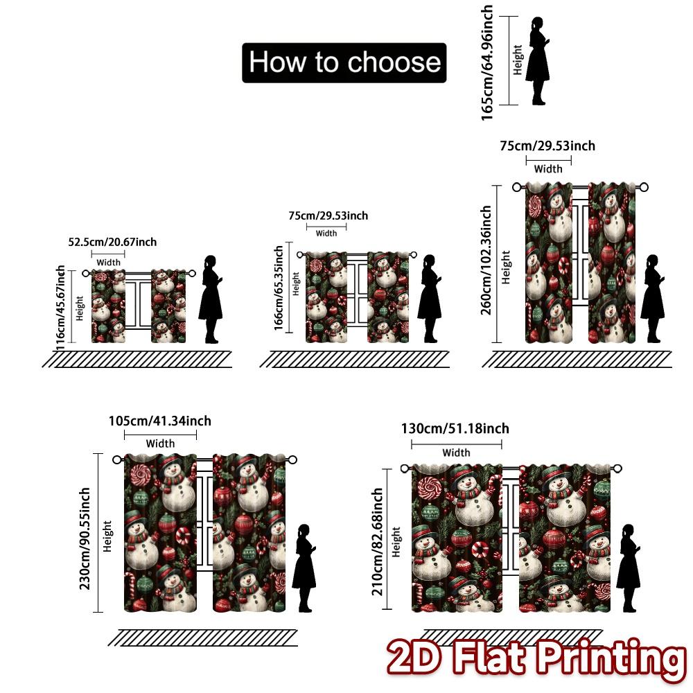 2D Flat Printing  JIT 2pcs   Curtains (Without Rod) Festive Frosty Modern Curtains Roller Blinds Durable Polyester Curtains
