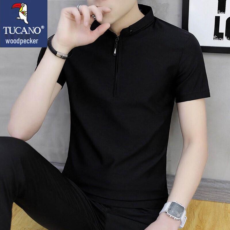 TUCANO Men s Short Sleeve Pure Color Slim Fit Half-Zip Polo T-Shirt XL
