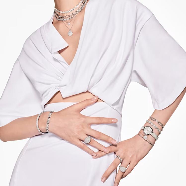 Swarovski Rhodium Plated, Faux Crystal Bangles Womens Silver